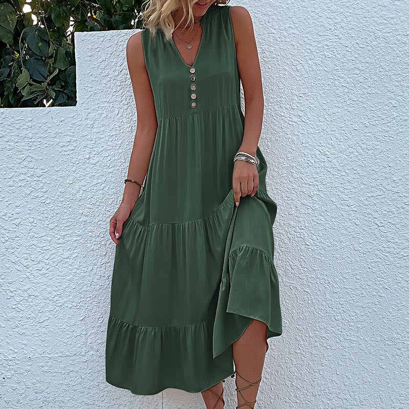 Summer Hot Item Versatile Vest Skirt Sleeveless Loose Casual Solid Color Dress