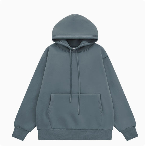 American Street Solid Color Fleece Hooded Sweatshirt For Men And Women