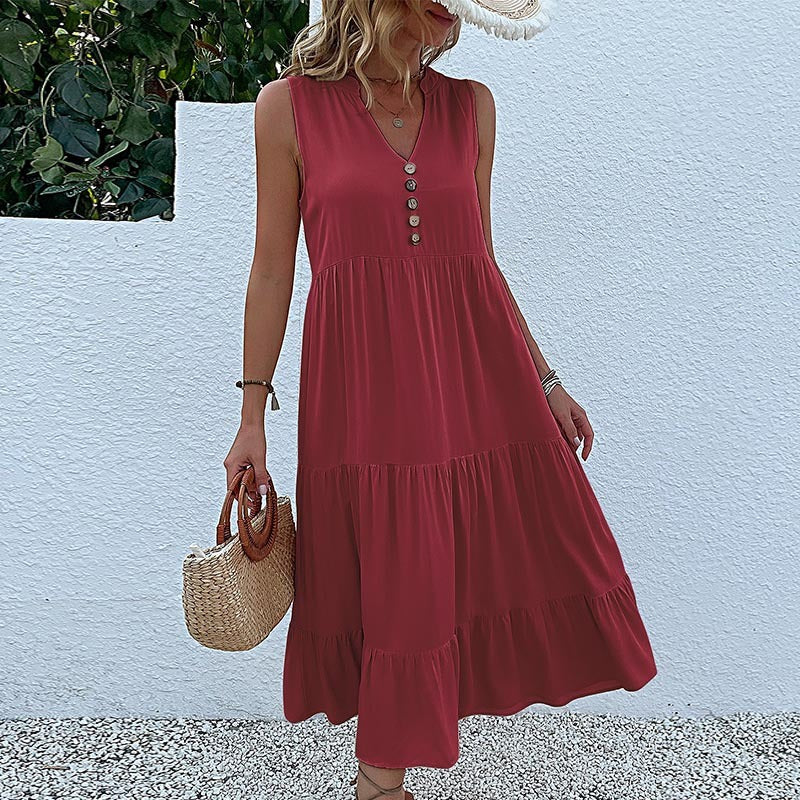 Summer Hot Item Versatile Vest Skirt Sleeveless Loose Casual Solid Color Dress