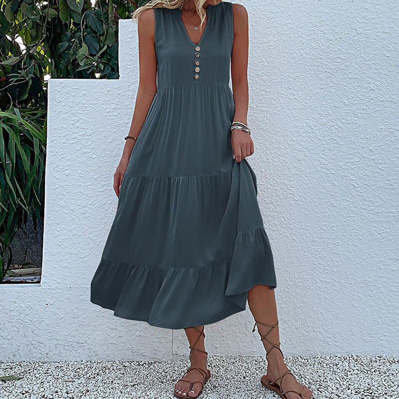 Summer Hot Item Versatile Vest Skirt Sleeveless Loose Casual Solid Color Dress