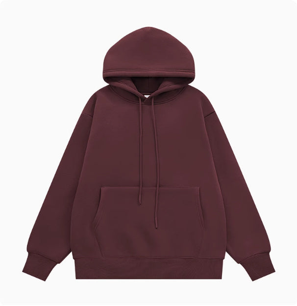 American Street Solid Color Fleece Hooded Sweatshirt For Men And Women
