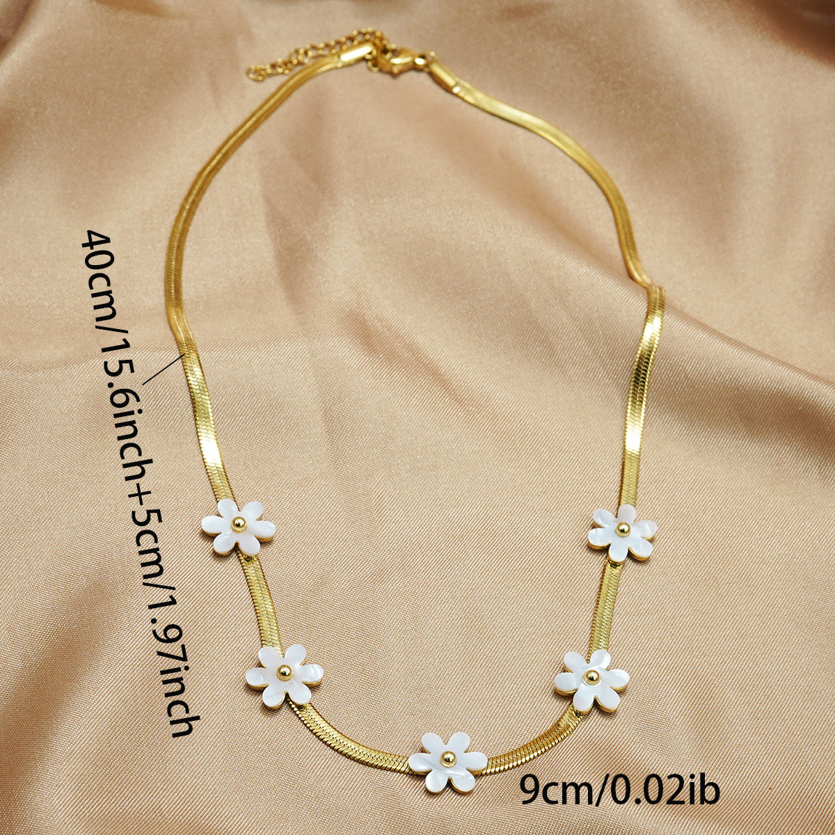 Lxalry 18K Gold Plated Bohemian Floral Necklace Stainless Steel Skin Safe Jewelry With White Blossom Charms Hypoallergenic Tarnish Free Gift For Women Wife Mom, Festive Occasions Everyday Boho