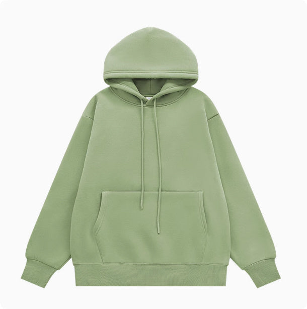 American Street Solid Color Fleece Hooded Sweatshirt For Men And Women