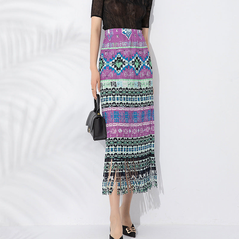 Summer New Pleated Print Skirt For Women