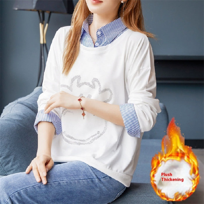 Women's Autumn Winter False-two-piece Sweater Shirt Collar