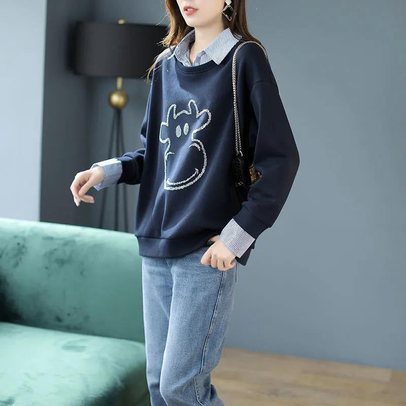 Women's Autumn Winter False-two-piece Sweater Shirt Collar