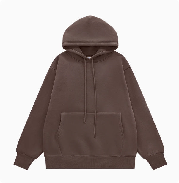 American Street Solid Color Fleece Hooded Sweatshirt For Men And Women
