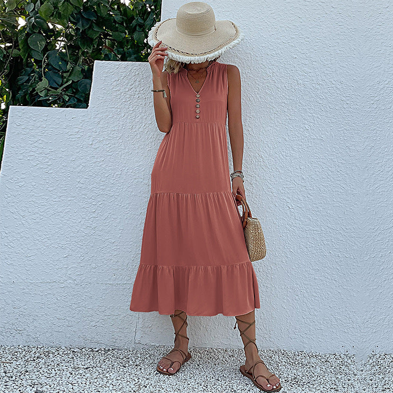 Summer Hot Item Versatile Vest Skirt Sleeveless Loose Casual Solid Color Dress