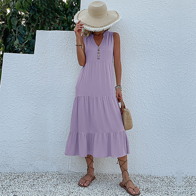 Summer Hot Item Versatile Vest Skirt Sleeveless Loose Casual Solid Color Dress