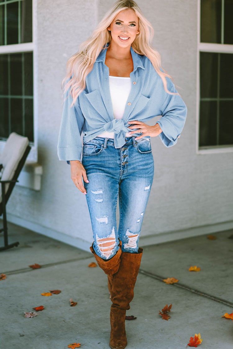 Amanda Roll Tab Sleeve Ribbed Cording Shacket-3