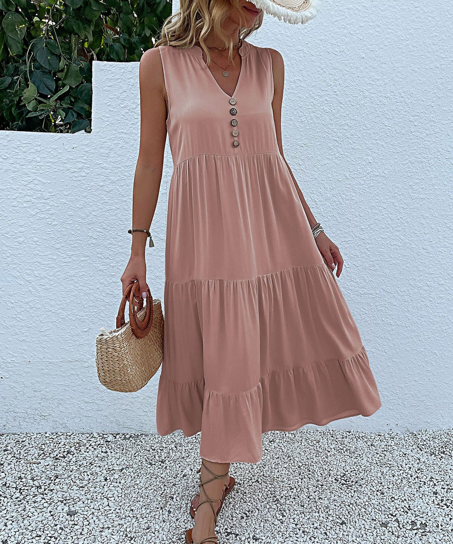Summer Hot Item Versatile Vest Skirt Sleeveless Loose Casual Solid Color Dress