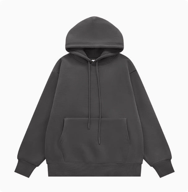 American Street Solid Color Fleece Hooded Sweatshirt For Men And Women