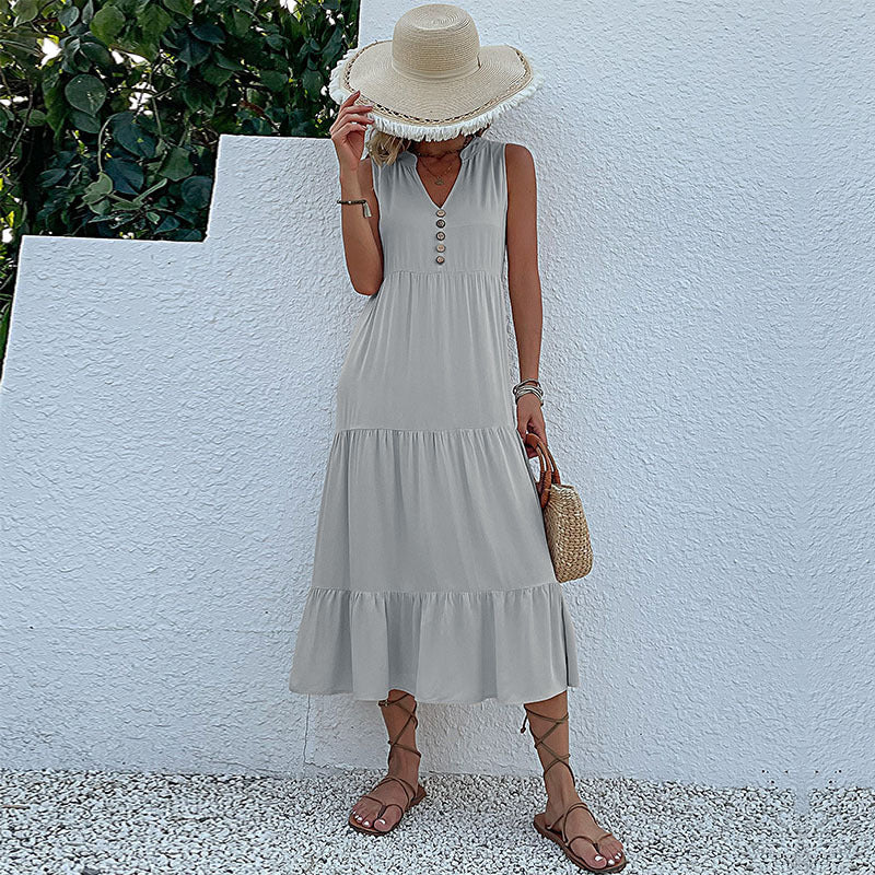 Summer Hot Item Versatile Vest Skirt Sleeveless Loose Casual Solid Color Dress