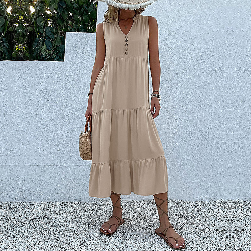 Summer Hot Item Versatile Vest Skirt Sleeveless Loose Casual Solid Color Dress