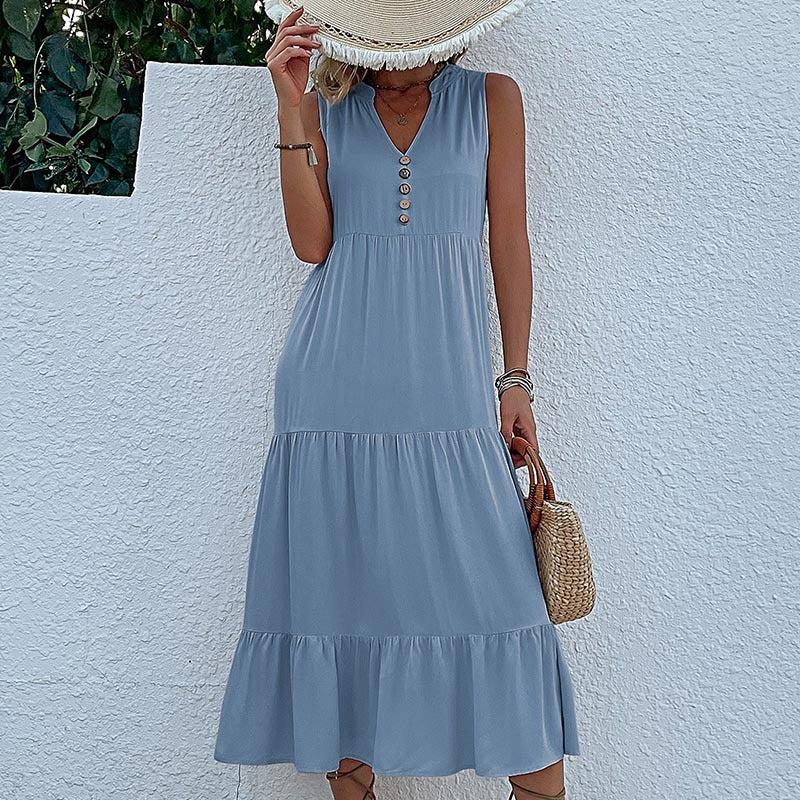 Summer Hot Item Versatile Vest Skirt Sleeveless Loose Casual Solid Color Dress