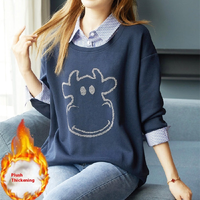 Women's Autumn Winter False-two-piece Sweater Shirt Collar
