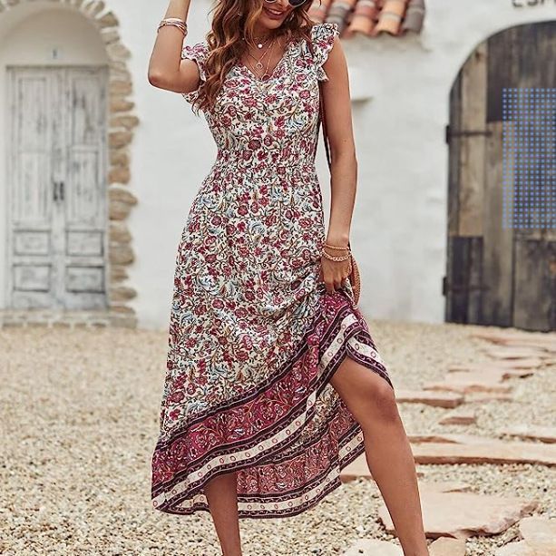 Loose V-neck Flounce Dress Women