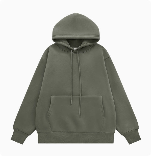 American Street Solid Color Fleece Hooded Sweatshirt For Men And Women
