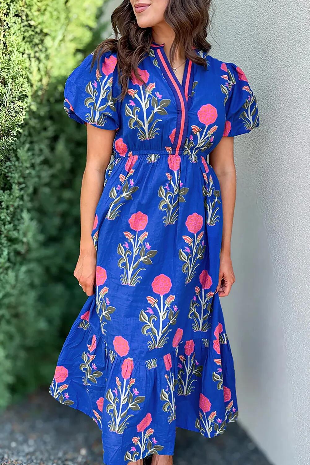 Women's V-neck Flower Print Dress