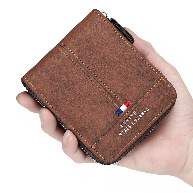 Vintage Two Fold Short Horizontal Zipper Men's Wallet