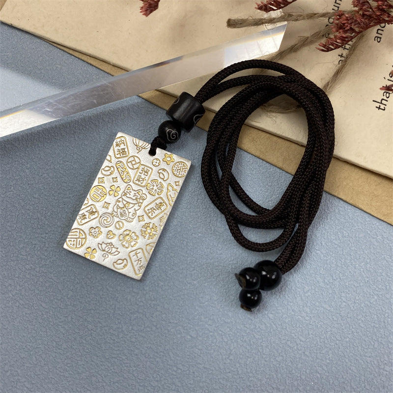 White Copper Silver Plated Lucky Words Safety Buckle Pendant Necklace