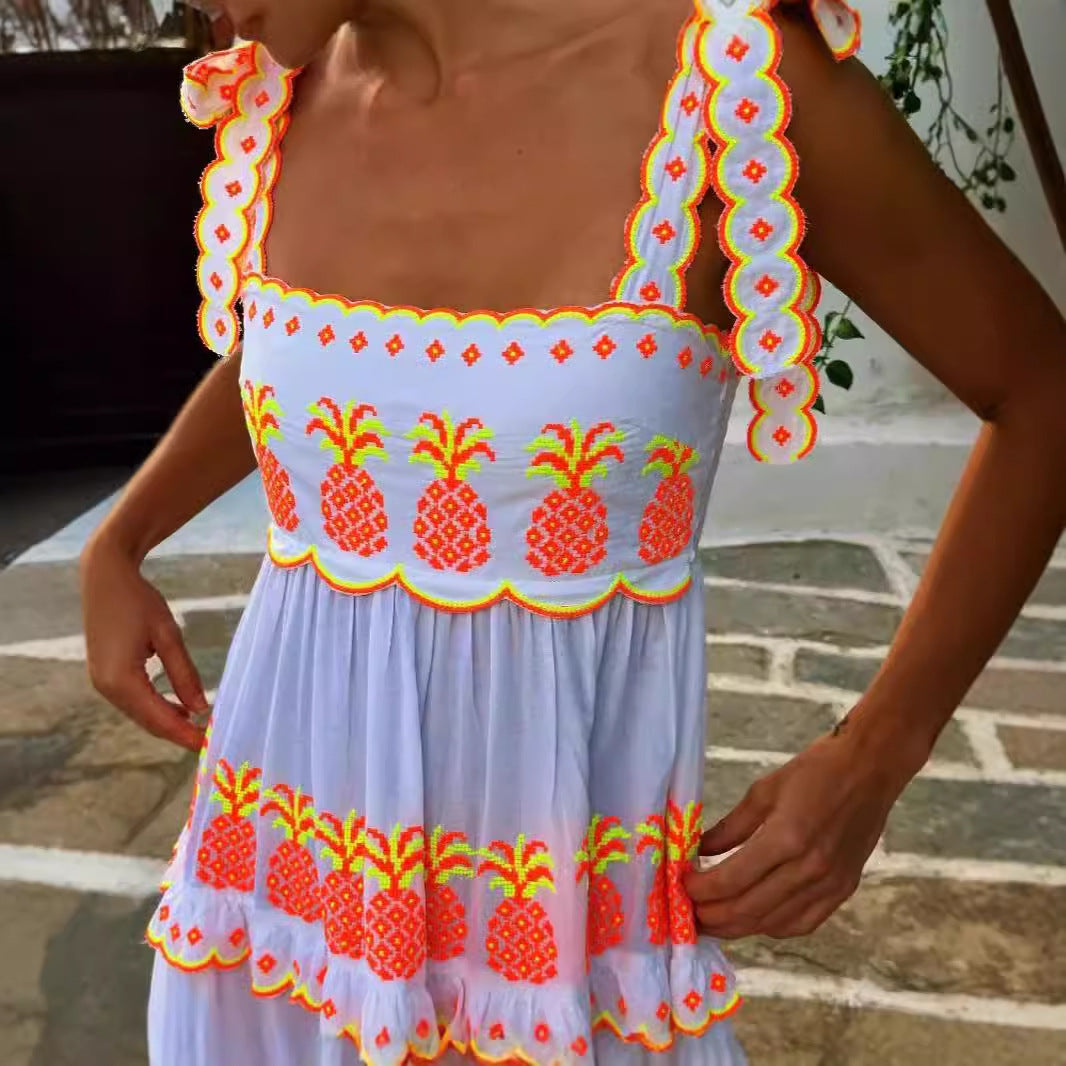 Contrast Color Cake Lace Printing Dress