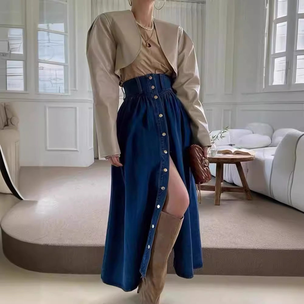 Fashion Slimming Single-breasted Denim Skirt