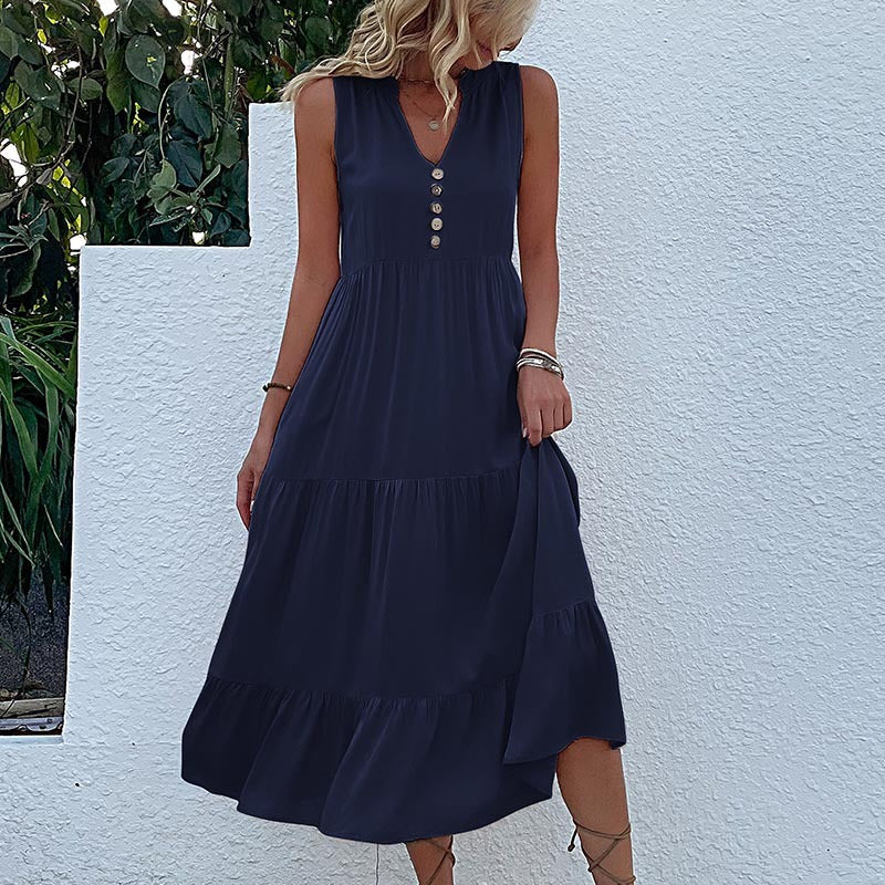 Summer Hot Item Versatile Vest Skirt Sleeveless Loose Casual Solid Color Dress