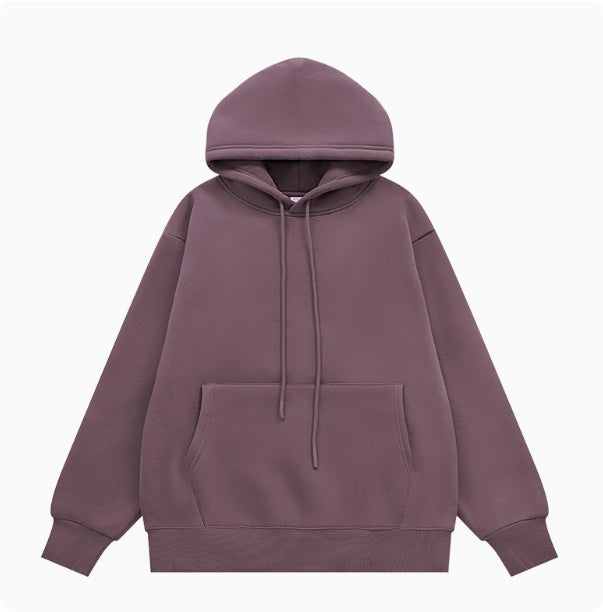 American Street Solid Color Fleece Hooded Sweatshirt For Men And Women