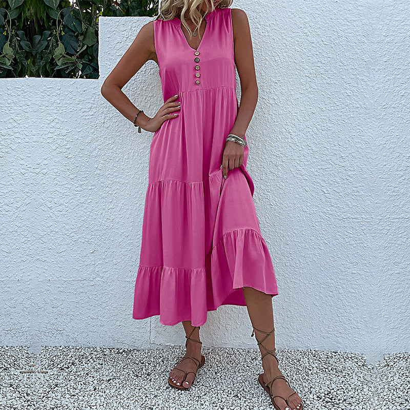 Summer Hot Item Versatile Vest Skirt Sleeveless Loose Casual Solid Color Dress