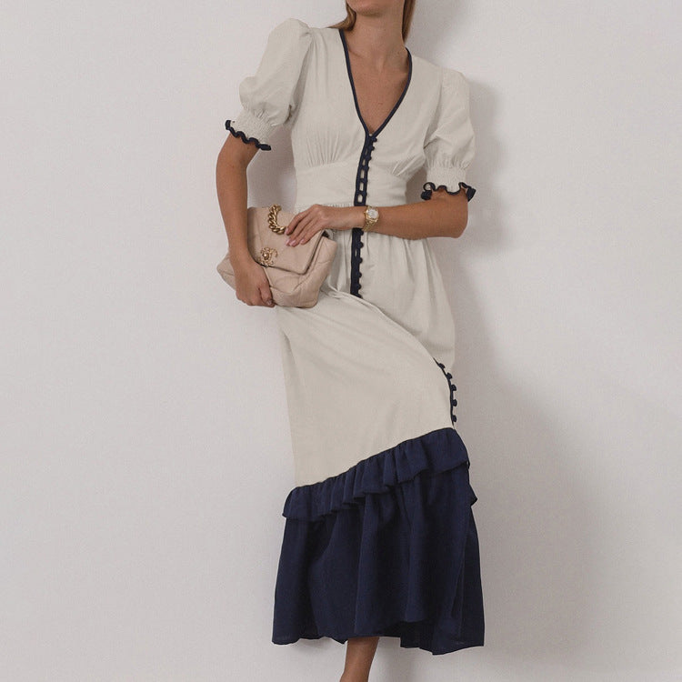 Linen Contrast Color Cardigan Dress