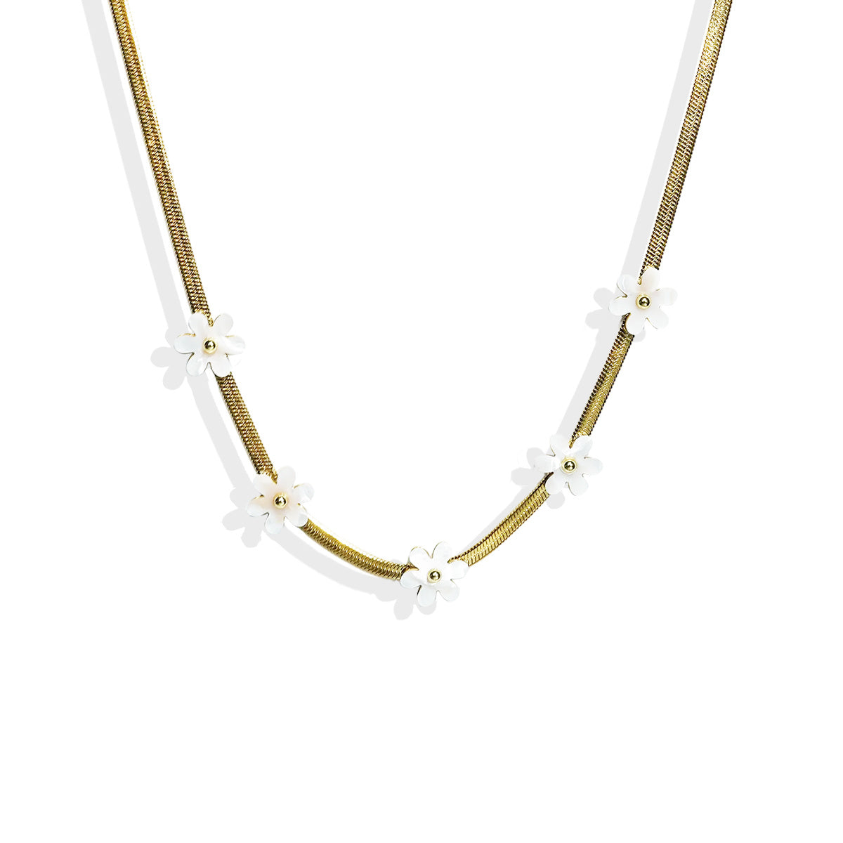 Lxalry 18K Gold Plated Bohemian Floral Necklace Stainless Steel Skin Safe Jewelry With White Blossom Charms Hypoallergenic Tarnish Free Gift For Women Wife Mom, Festive Occasions Everyday Boho