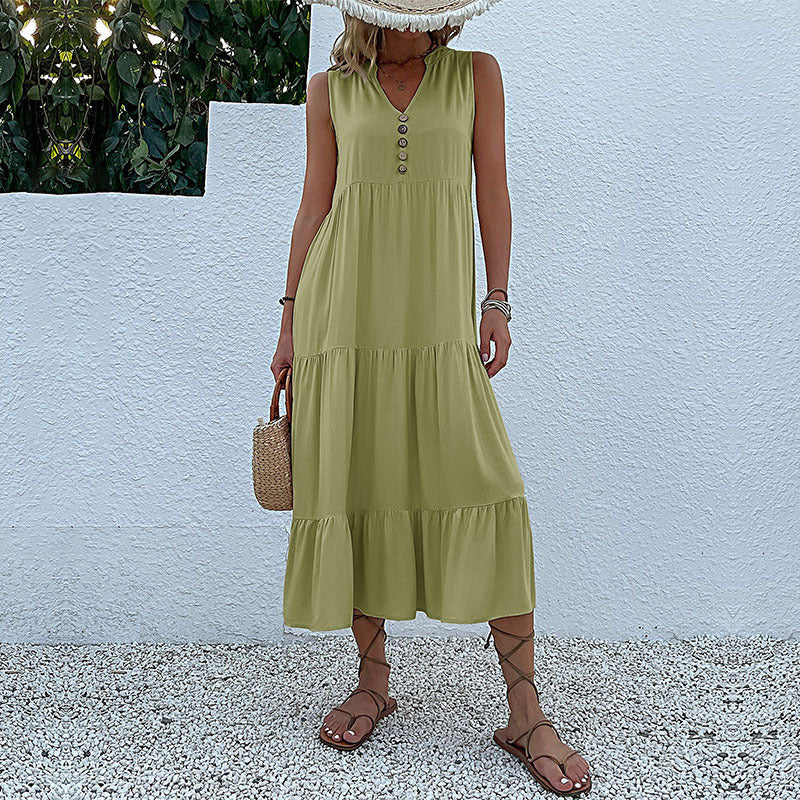 Summer Hot Item Versatile Vest Skirt Sleeveless Loose Casual Solid Color Dress