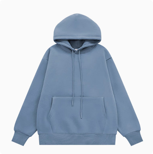American Street Solid Color Fleece Hooded Sweatshirt For Men And Women
