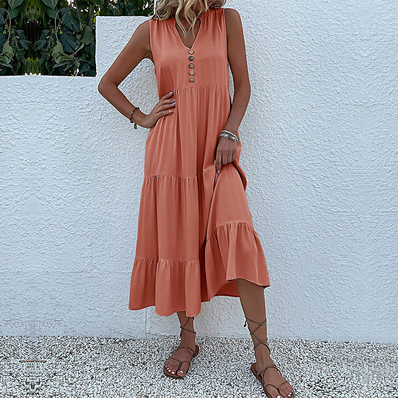 Summer Hot Item Versatile Vest Skirt Sleeveless Loose Casual Solid Color Dress