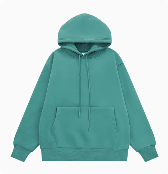 American Street Solid Color Fleece Hooded Sweatshirt For Men And Women