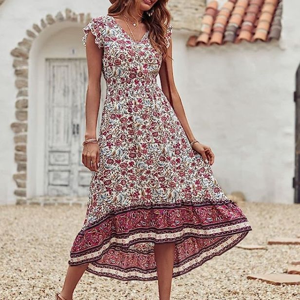 Loose V-neck Flounce Dress Women