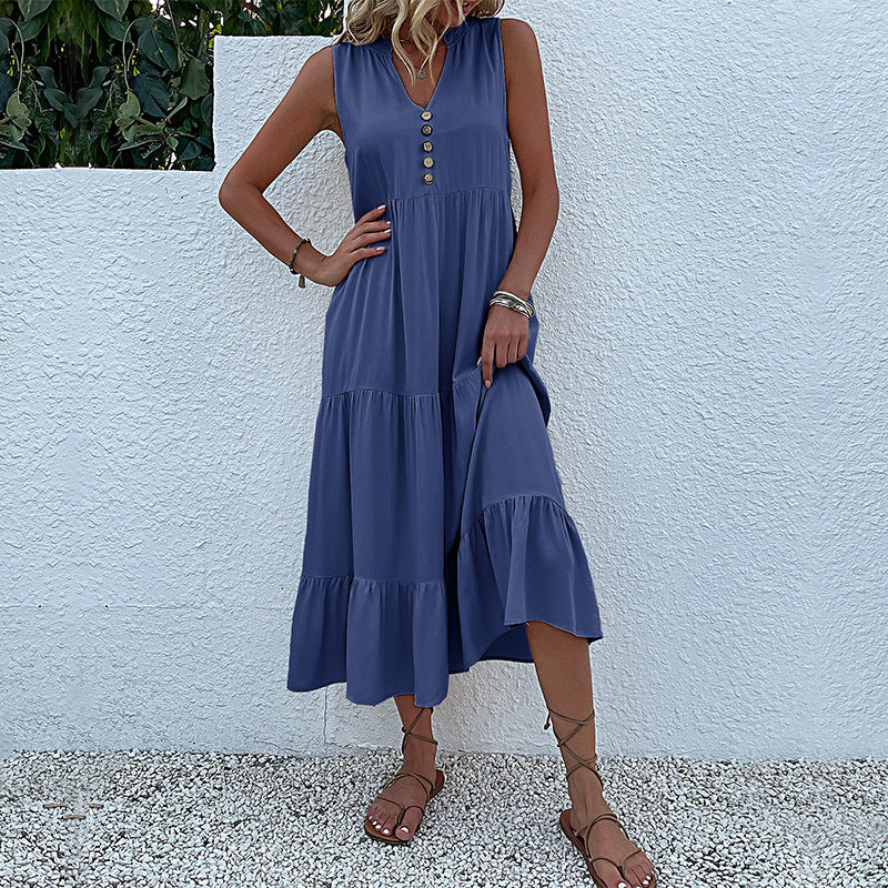 Summer Hot Item Versatile Vest Skirt Sleeveless Loose Casual Solid Color Dress