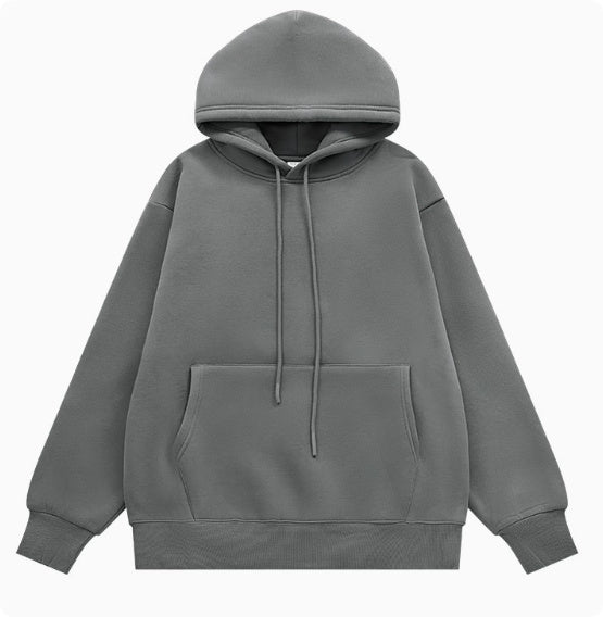 American Street Solid Color Fleece Hooded Sweatshirt For Men And Women