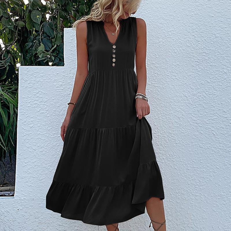 Summer Hot Item Versatile Vest Skirt Sleeveless Loose Casual Solid Color Dress