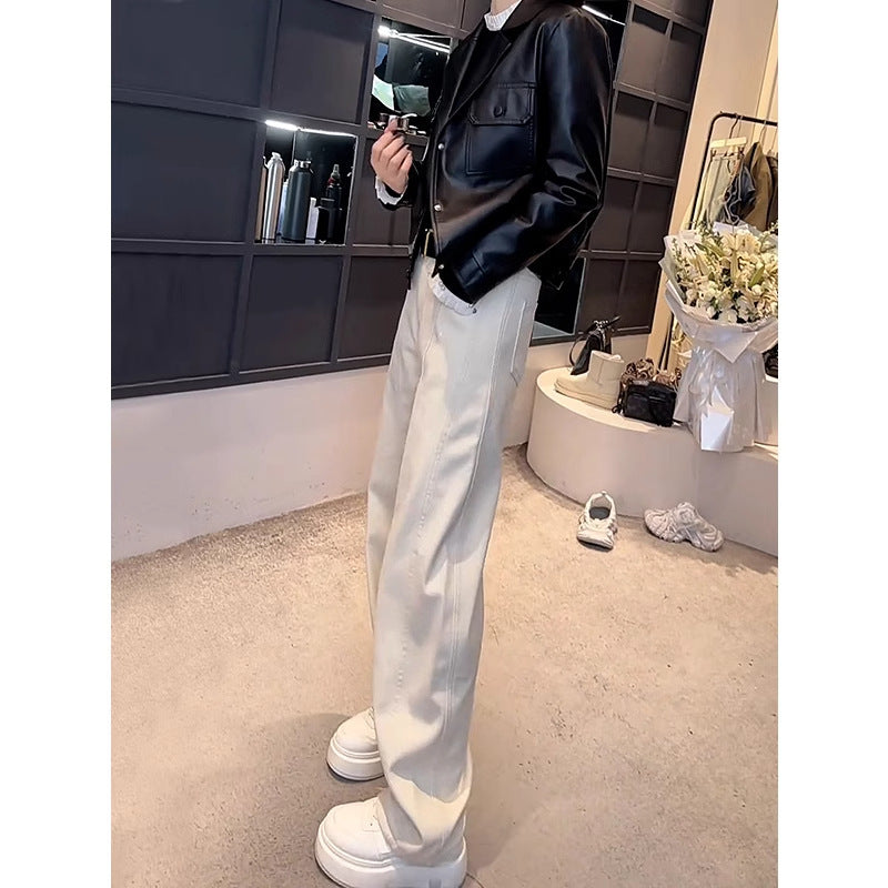 White Scimitar Pants Women's Straight Spring And Autumn New High Waist Pear-shaped Body Loose Casual Narrow Leg Wide Pants