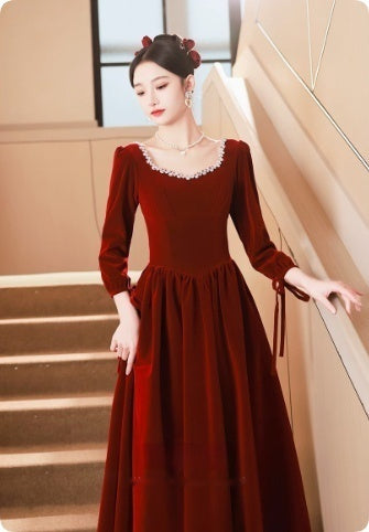 Toast Velvet Long Sleeve Engagement Dress
