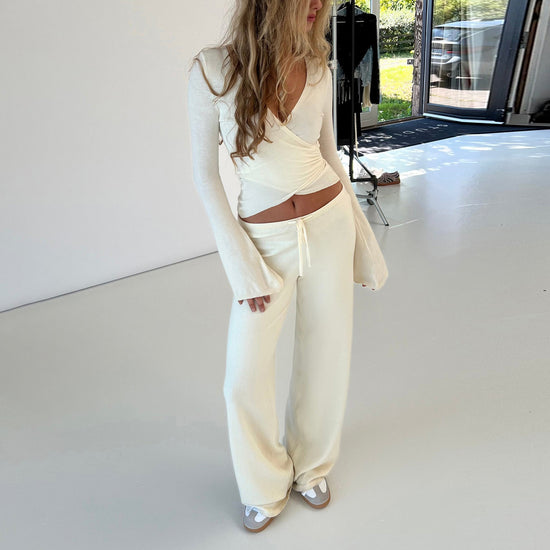 Casual Long-sleeved Knitted Solid Color Commute Trousers Suit