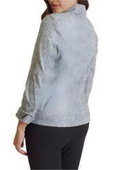 Peace of Cloth One Button Closure Ruched 3/4 Sleeve Welted Pockets Multi Print Crepe Jacket-1