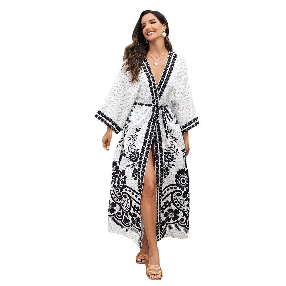 Printed Cardigan Kimono Bikini Sun Protection Dress