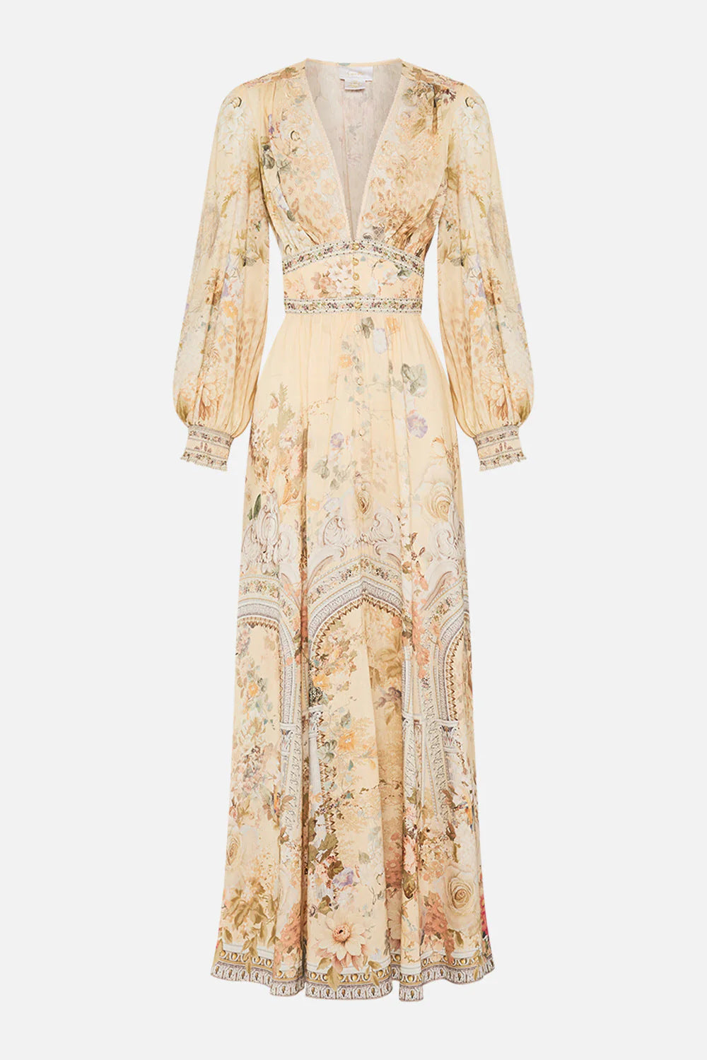 Printed V-neck Long-sleeved Bubble Sleeve Waist Women's Clothing Dress