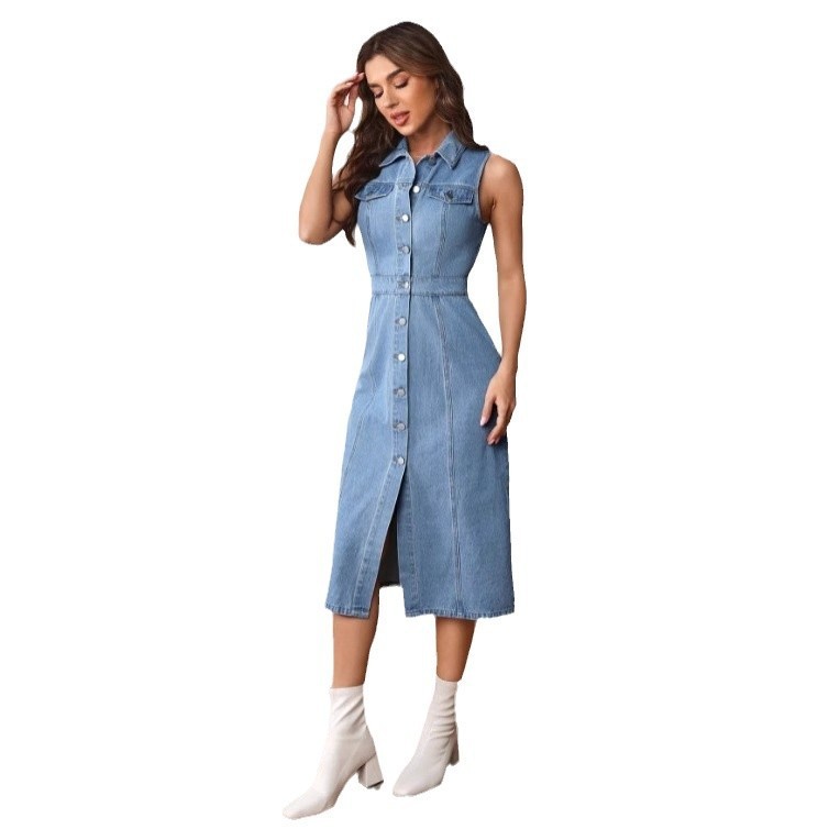 New Women's Clothing Fashion Polo Collar Slim Fit Denim Dress