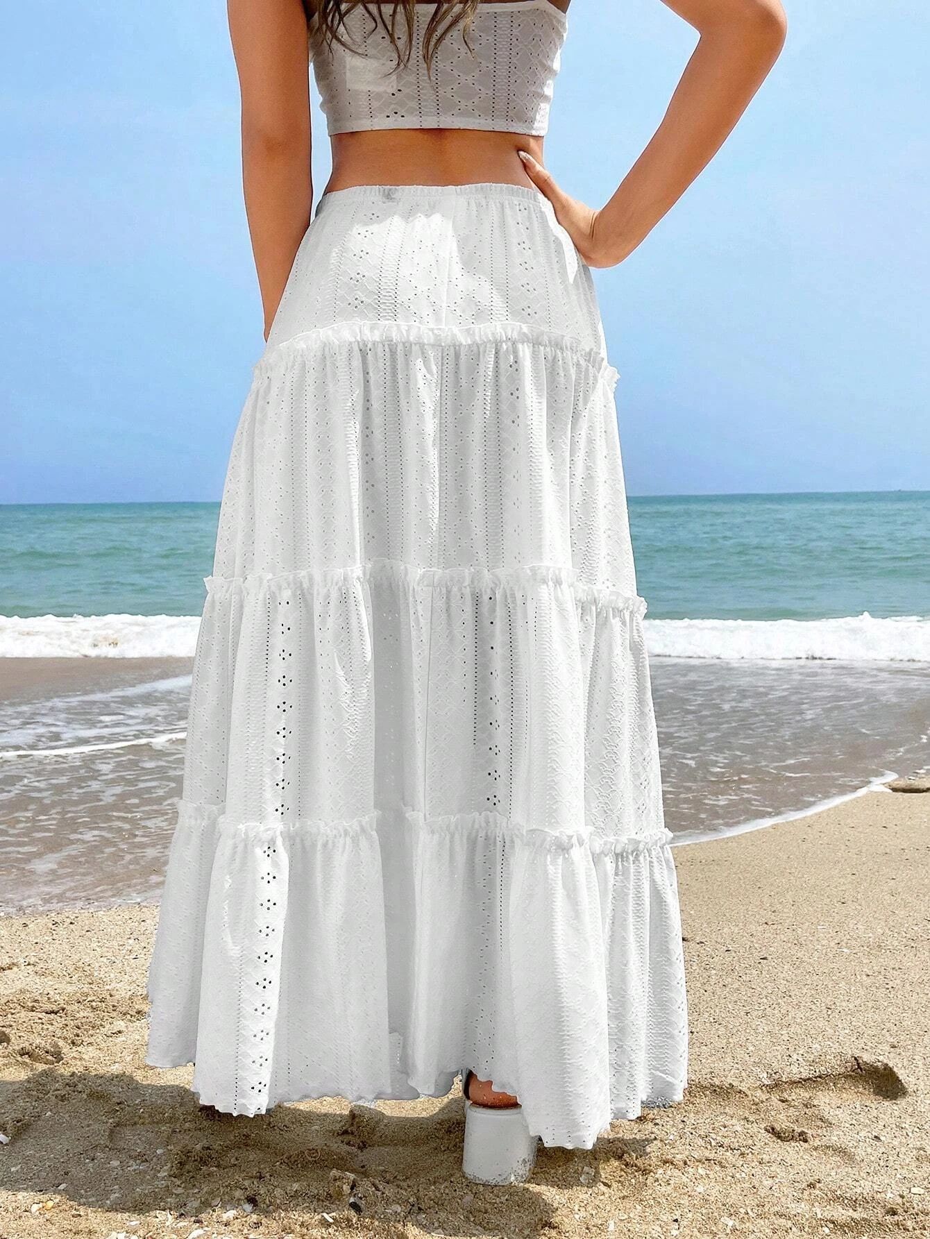 Women's Elastic Waist Mid-length Stitching Solid Skirt