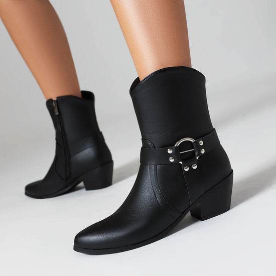 Belt Buckle Chunky Heel Martin Booties