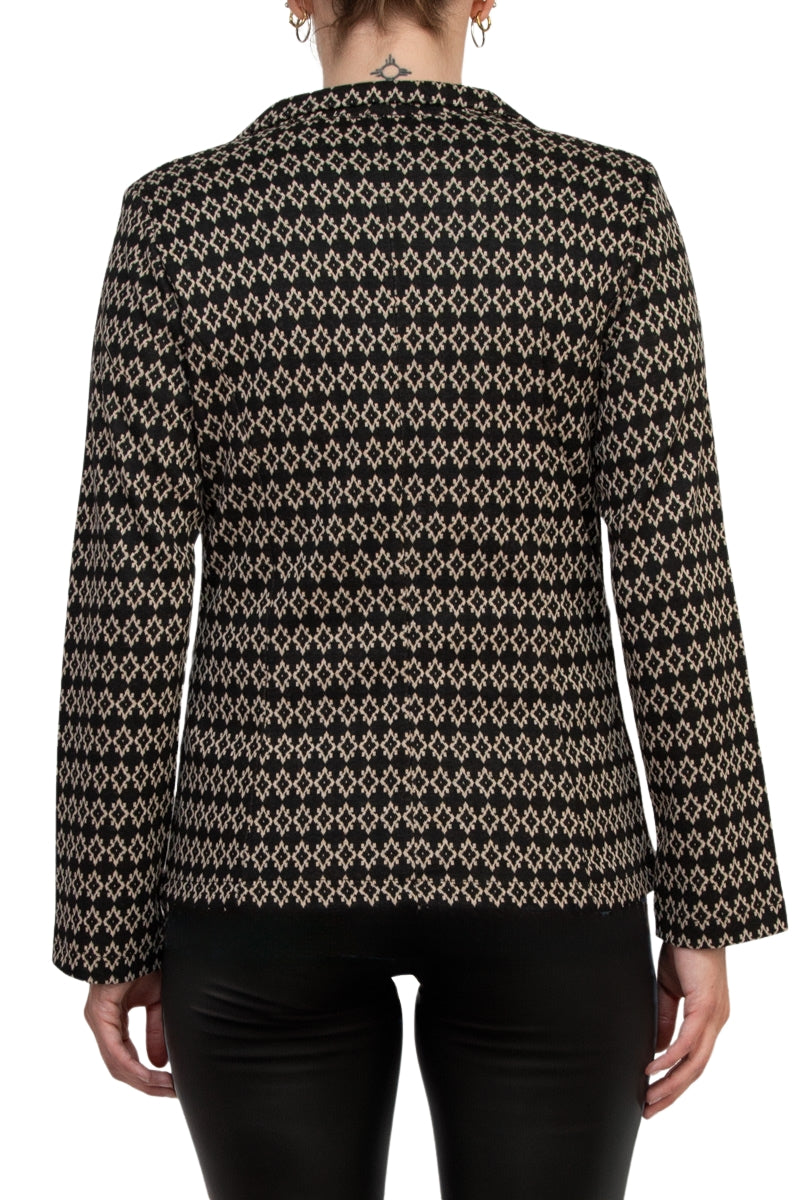 Philosophy Bracelet Sleeve Peak Lapel Single Button Knit Jacquard Blazer-3